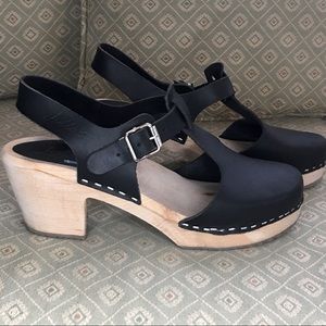 Lotta from Stockholm T Strap Clogs Sandals Wooden Black size 40